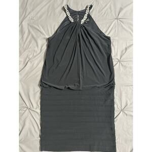 Xscape Womens Cocktail Party Dress Embellished Halter Neck Rushed Bottom Sz 4